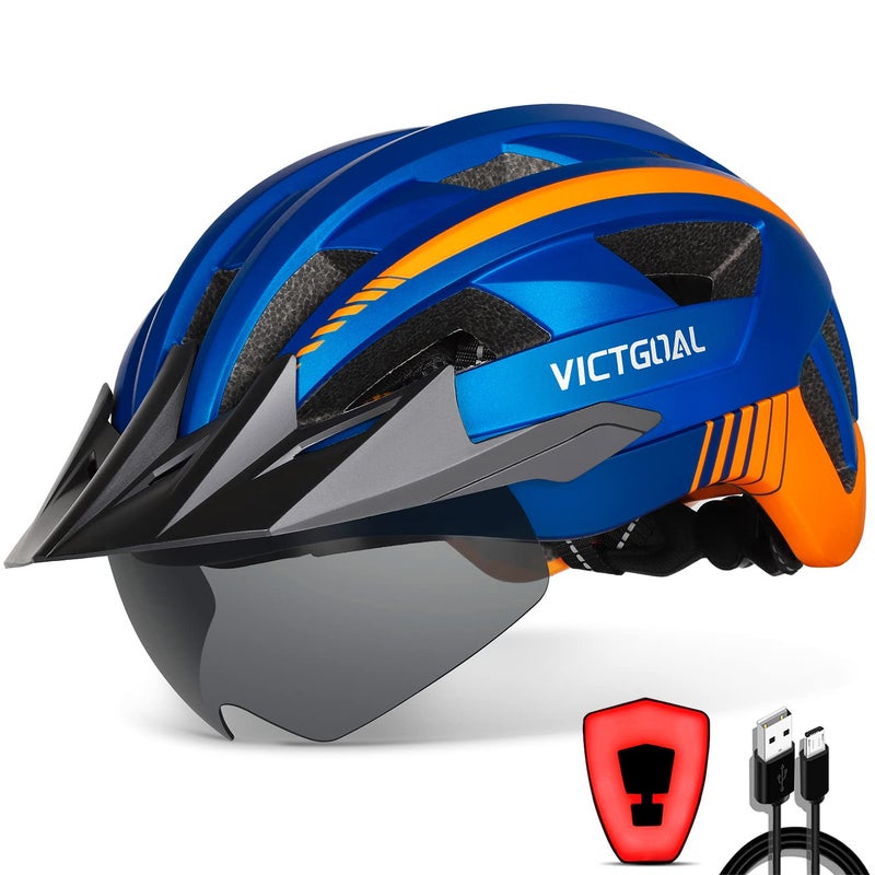  فيكتوال خوذة دراجة VICTGOAL مع ضوء خلفي قابل لإعادة الشحن USB ونظارات مغناطيسية قابلة للإزالة وواقي من الشمس للجبال والطرق للرجال والنساء وخوذات ركوب الدراجات للبالغين (L: 57-61 سم أزرق) - Image 1